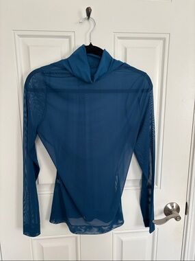 White House Black Market Teal Sheer Long-Sleeve Turtleneck